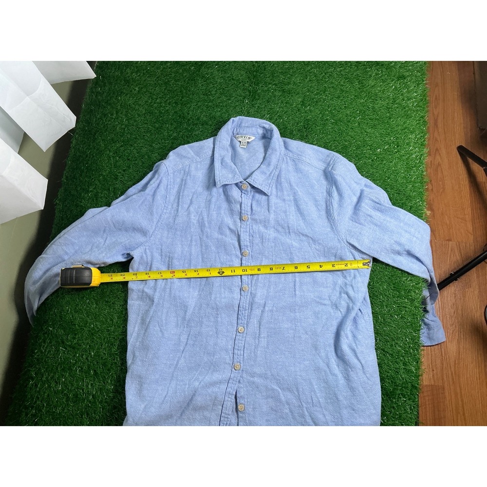 OrvisClassic Collection Womens XL Blue Linen Blend Button Down Shirt Long Sleeve